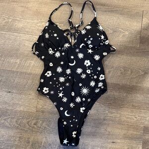 Black and White Floral One-Piece Swimsuit